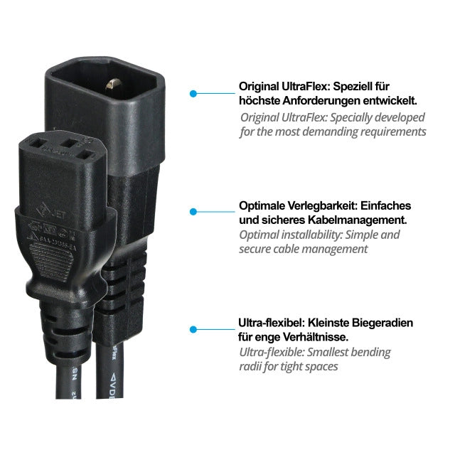 Netzkabel C13 (180°)-C14 (180°) H05VV-F 3x0,75mm² UltraFlex