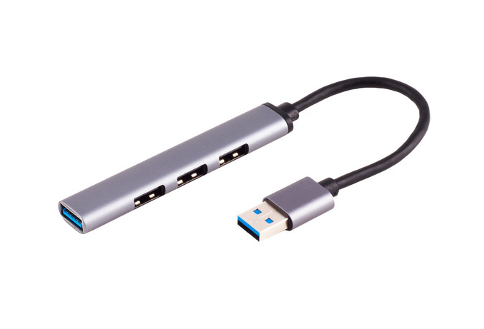 USB-A Hub, 3.0, 4-fach USB-A, ALU, slim, 0,12m