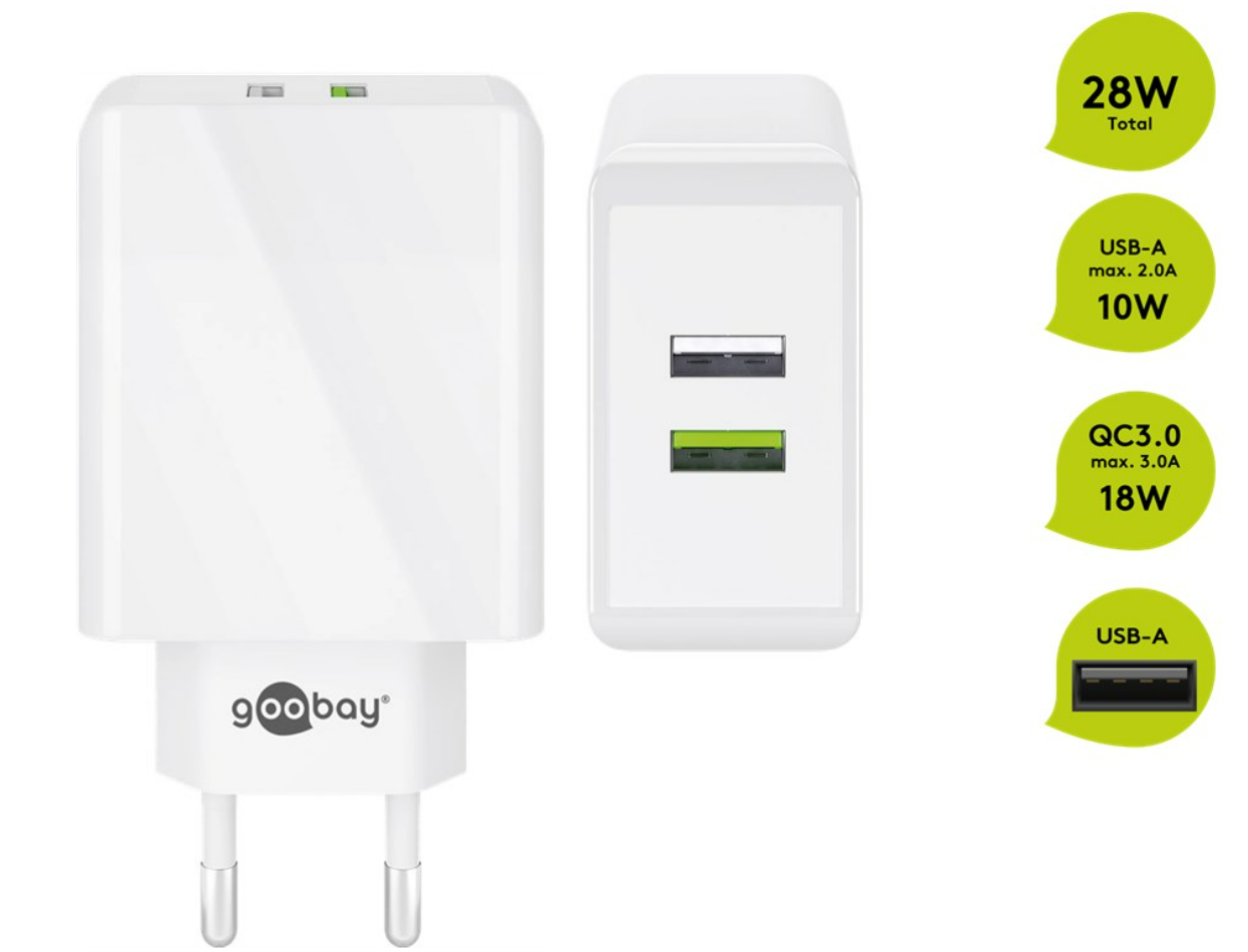 Dual-USB Schnellladegerät QC 3.0 (28 W)