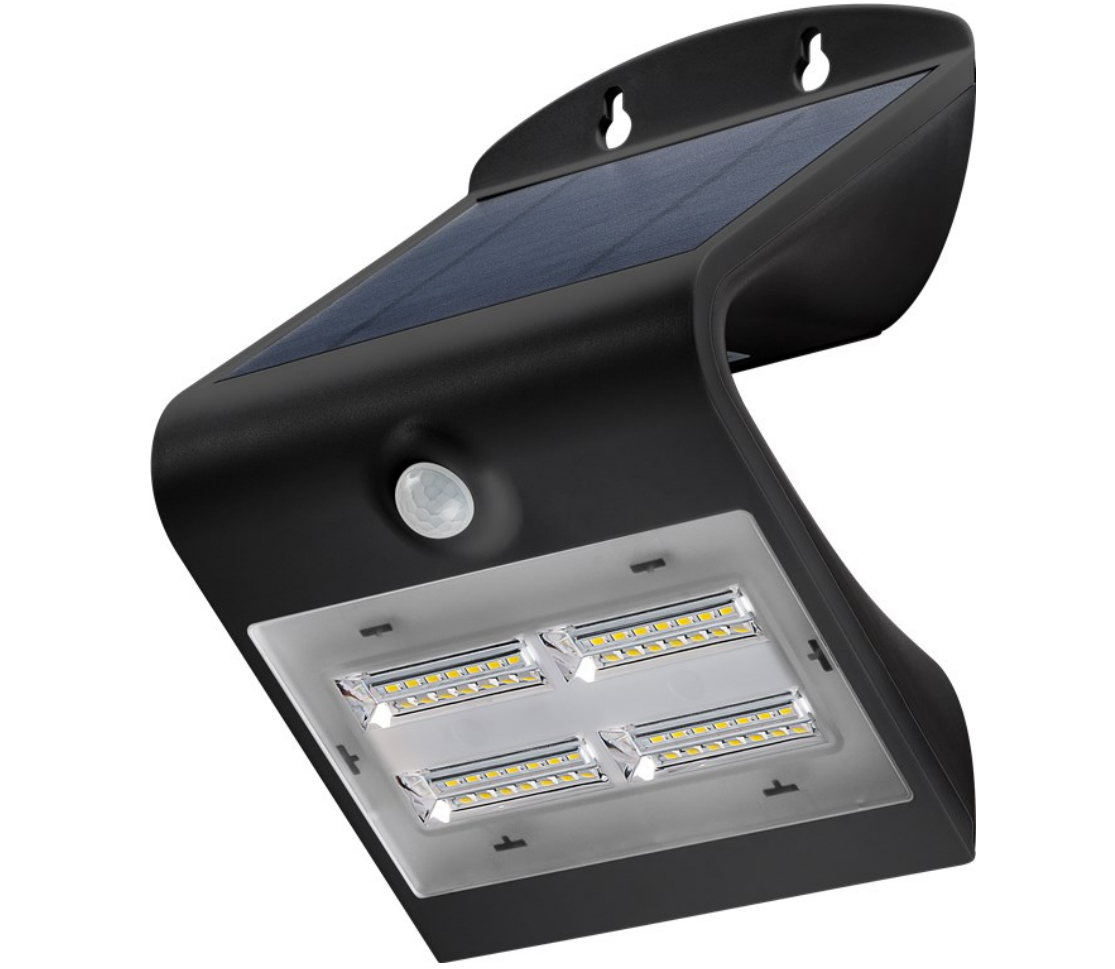 LED-Solar-Wandleuchte mit Bewegungsmelder, 3,2 W, schwarz