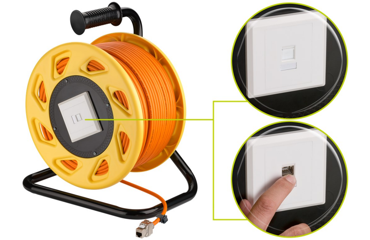 Tambour de câble réseau mobile RJ45, orange