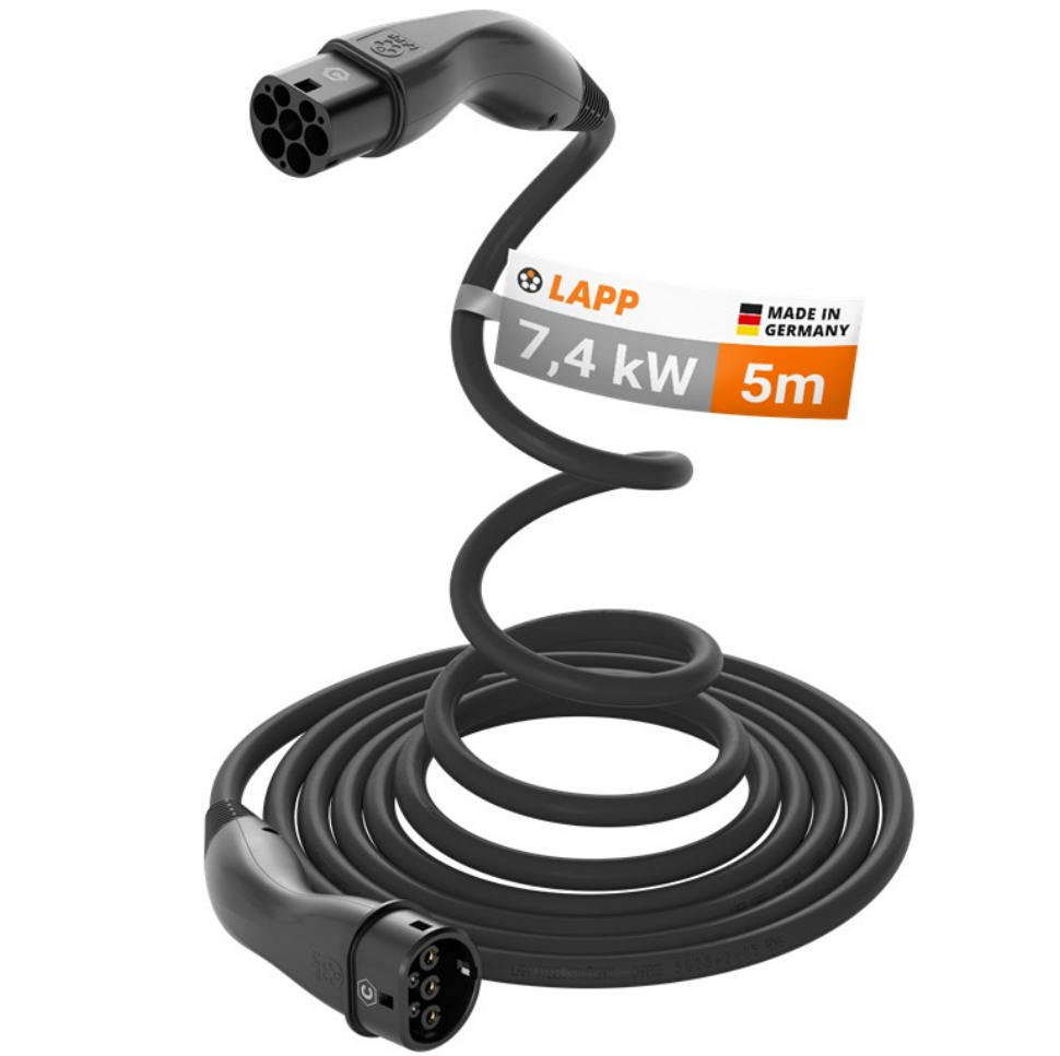 Câble de charge confort HELIX type 2, jusqu'à 7,4 kW, 5 m, orange