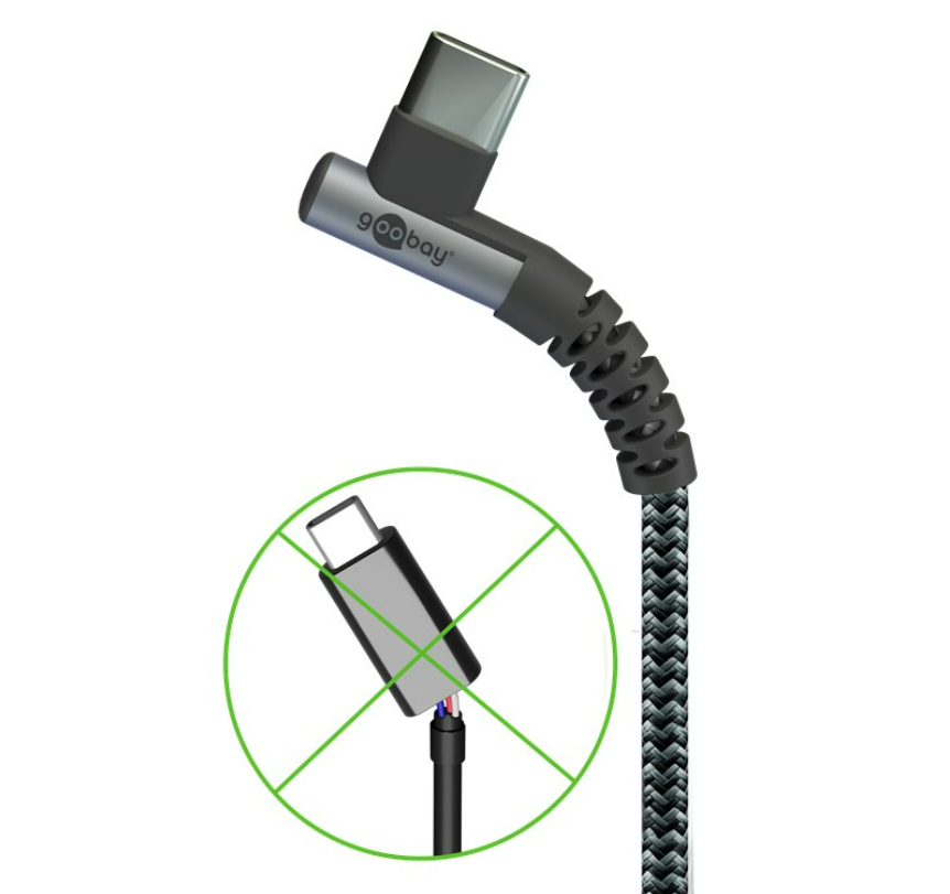 Câble textile USB-C™ vers USB-A avec connecteurs métalliques (gris sidéral/argent), 90°