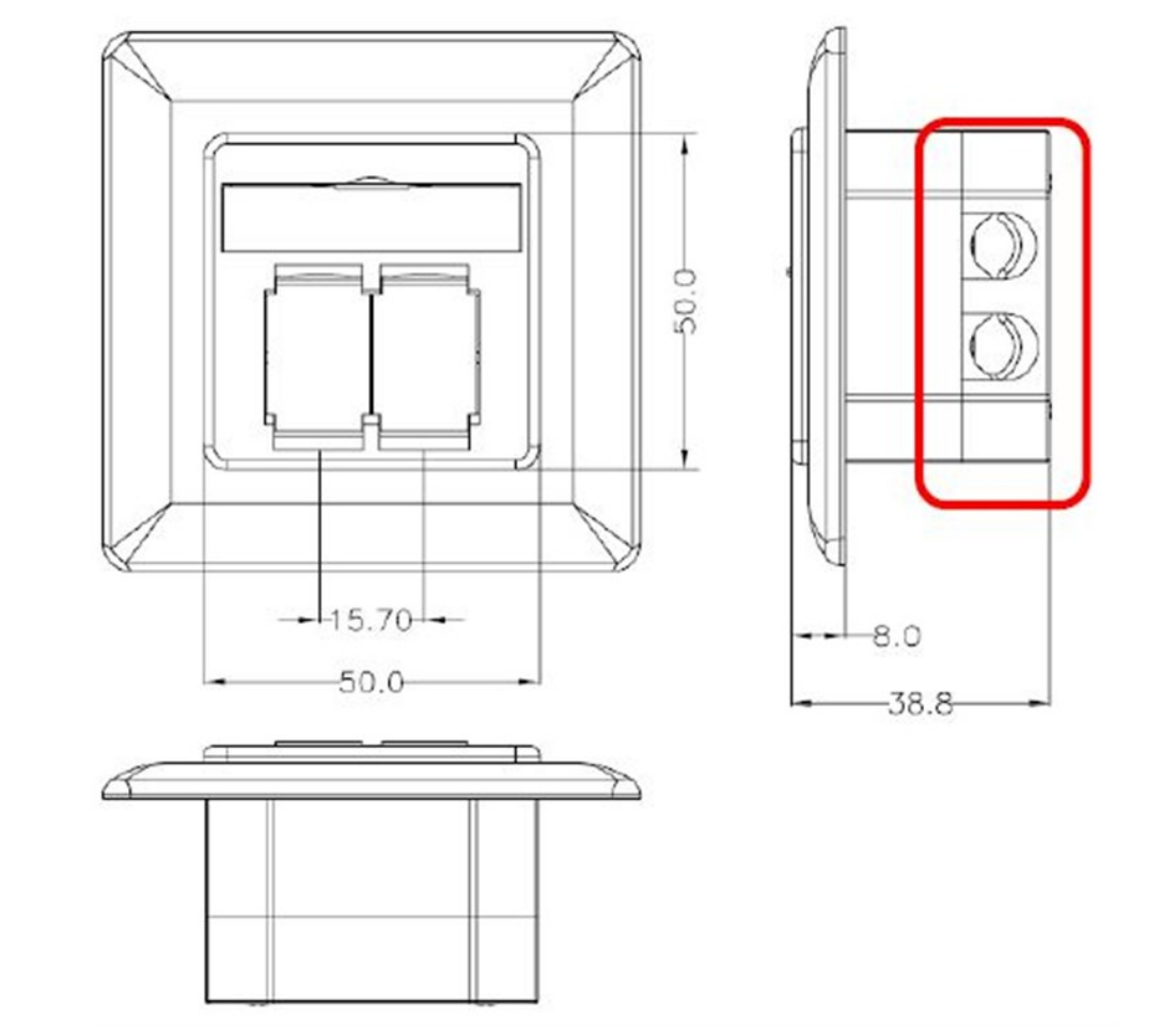 CAT-6A-Universaldose inkl. Aufputzmontage-Rahmen