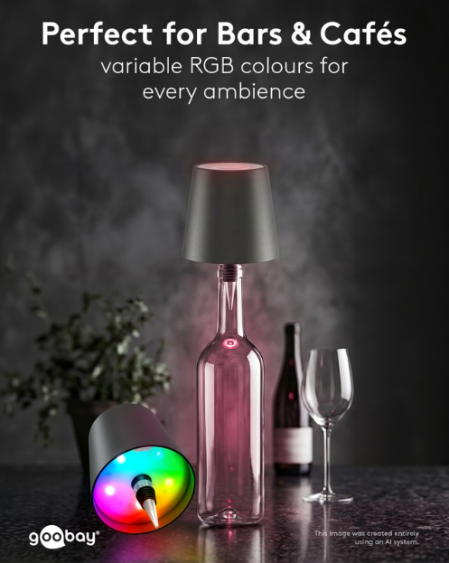 Kabellose LED-Flaschenleuchte, RGBW, schwarz
