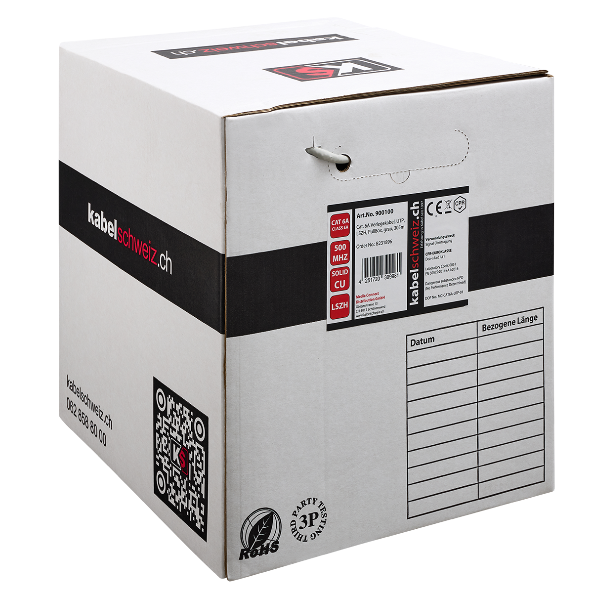 Verlegekabel CAT6A UTP 23AWG 4 PAIR LSZH 305m