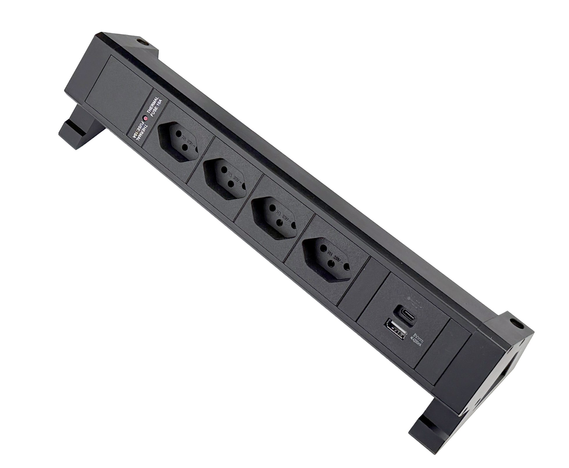 PDU Desk-Mountain, 4 x T13 schwarz, 1 x USB A+C, Thermal Fuse 10A, schwarz
