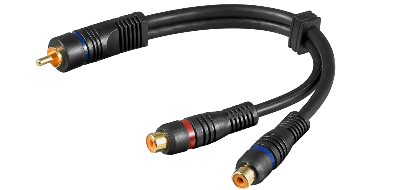 Audio Y-Kabeladapter, 1x Stereo-Cinch-Stecker zu 2x Cinch-Buchse, OFC, zweifach geschirmt