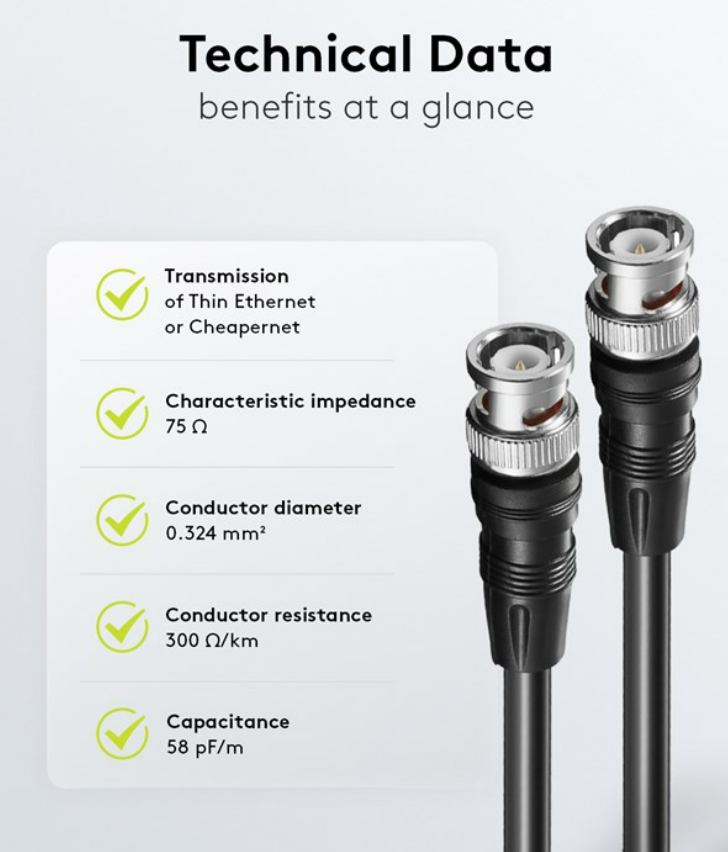 Video-Verbindungskabel BNC (RG59), zweifach geschirmt