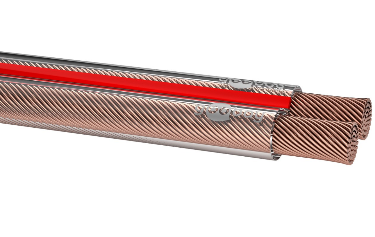 Câble haut-parleur transparent CU, section 2 x 2,5 mm²