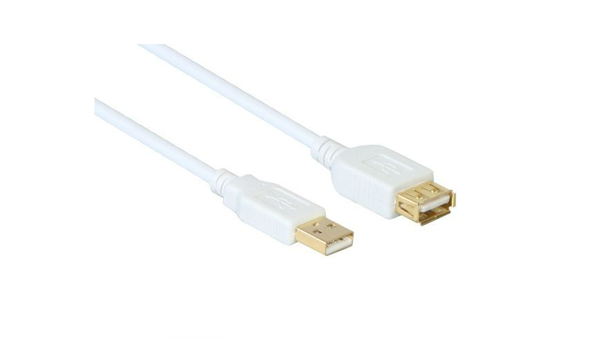 USB 2/0 Verlängerung Stecker A an Buchse A / vergoldet / weiss