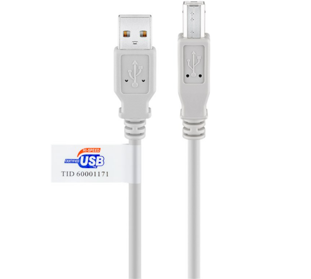 Câble USB 2.0 Hi-Speed avec certificat USB, gris