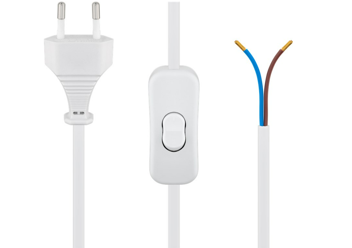 Câble avec fiche Euro à monter - avec interrupteur, 1,5 m, / noir / blanc