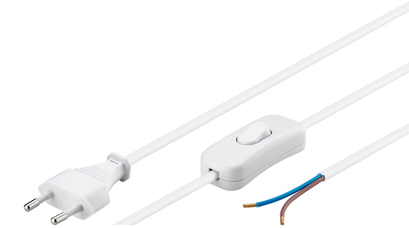 Câble avec fiche Euro à monter - avec interrupteur, 1,5 m, / noir / blanc