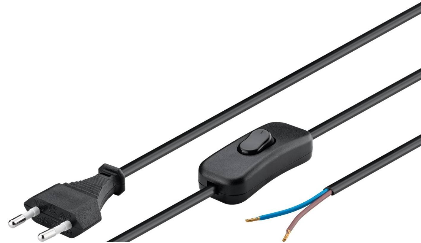 Câble avec fiche Euro à monter - avec interrupteur, 1,5 m, / noir / blanc