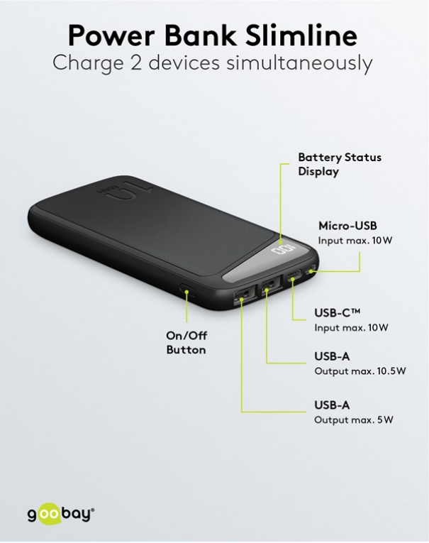 Banque d'alimentation Slimline 10 000 mAh