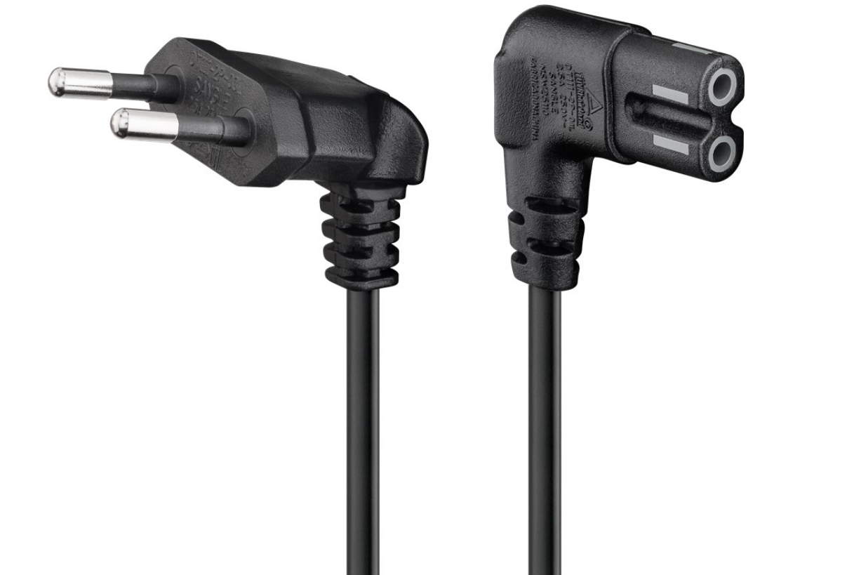 Câble de raccordement fiche Euro coudée des deux côtés, noir