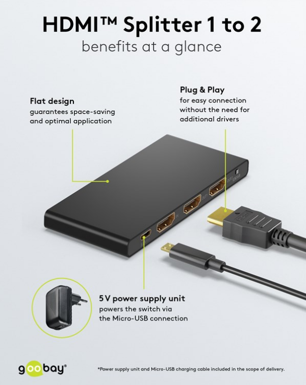 HDMI-Splitter 1 auf 2, 4K/60Hz