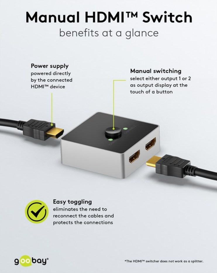Switch box HDMI™ manuale da 2 a 1 (4K a 60 Hz)