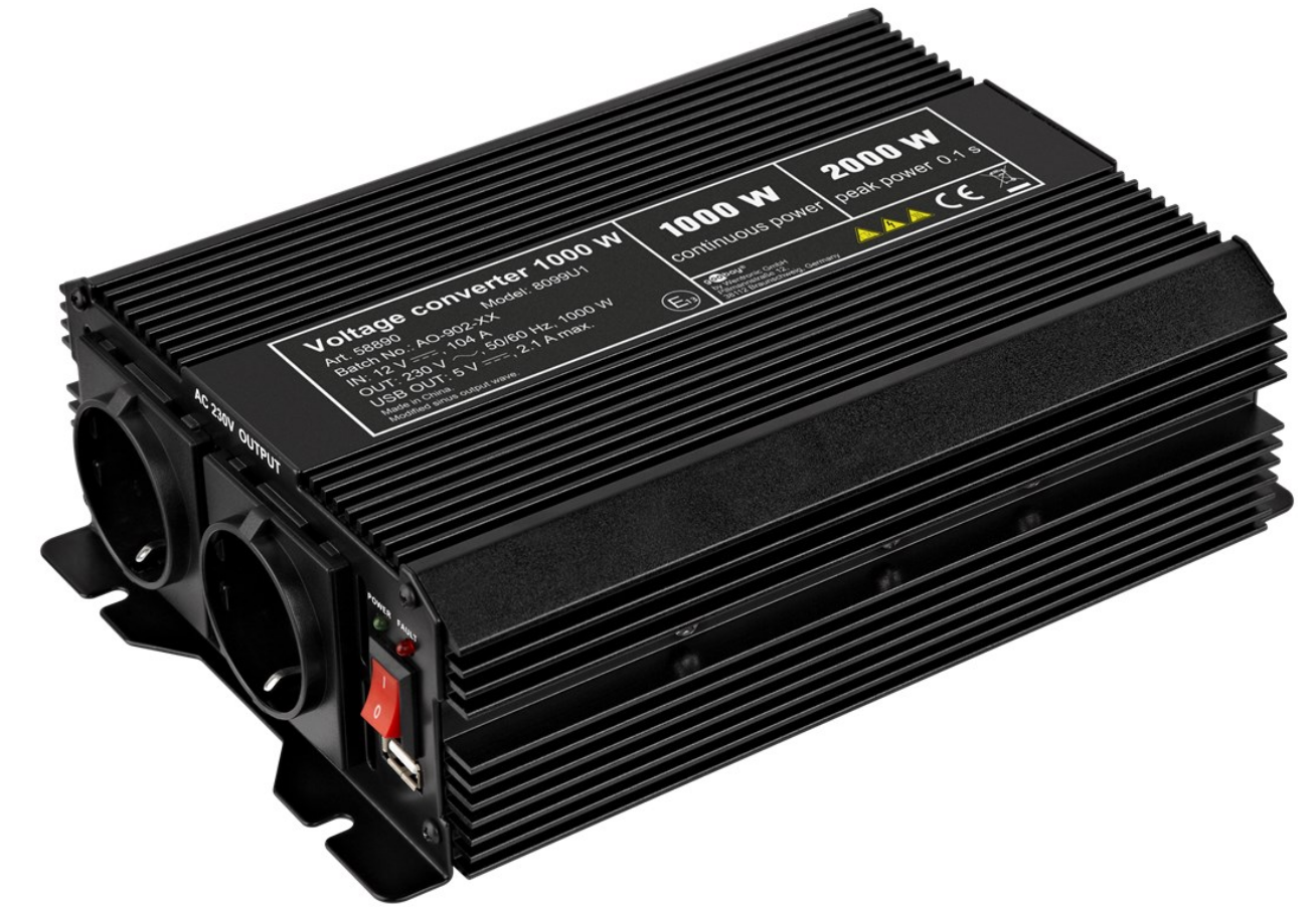 Convertisseur de tension automobile DC/AC (12V-230V / 1000W)