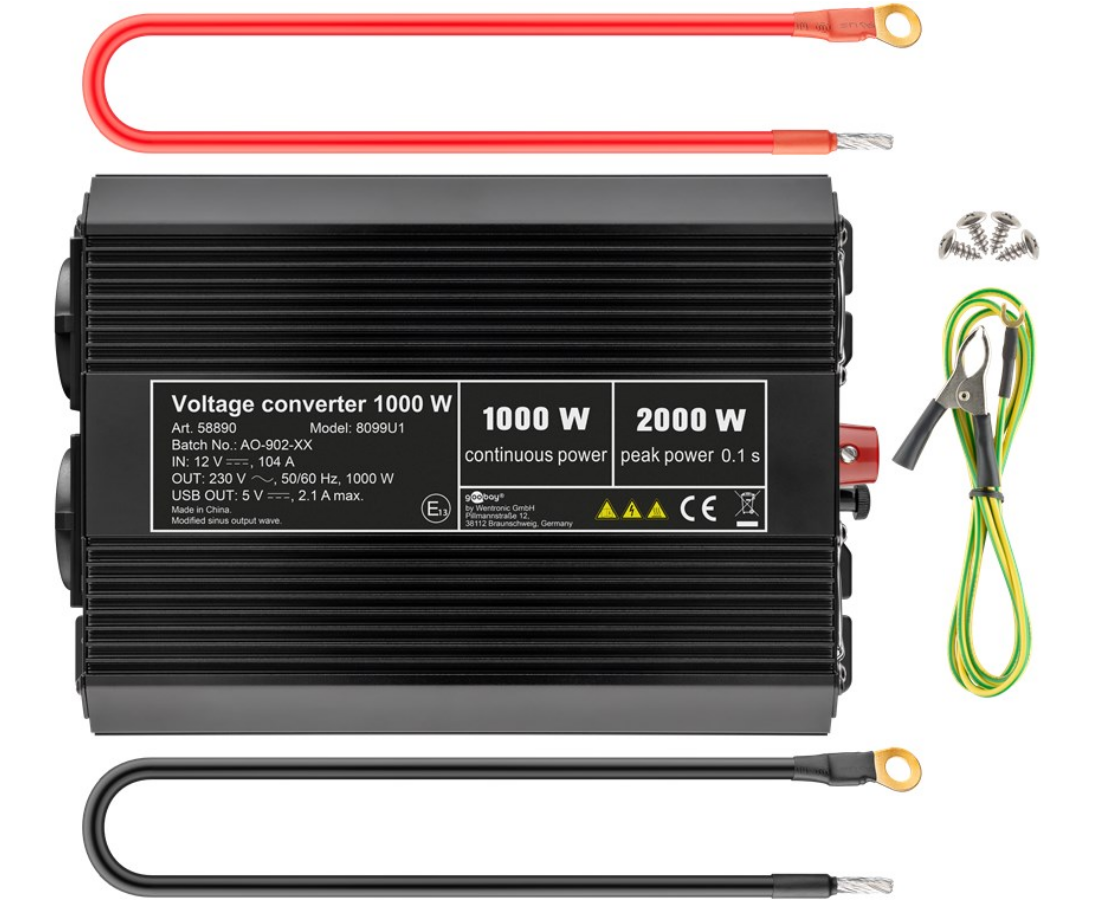 Kfz-Spannungswandler DC/AC (12V-230V / 1000W)