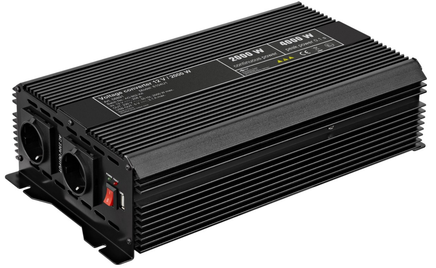 Convertisseur de tension automobile DC/AC (12V-230V / 3000W) USB