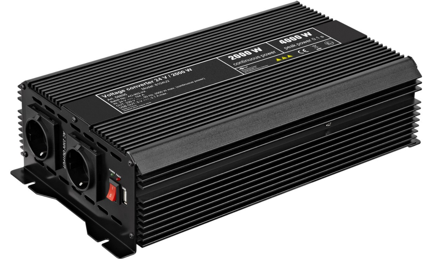 Convertisseur de tension DC/AC (24V-230V / 2000W) USB