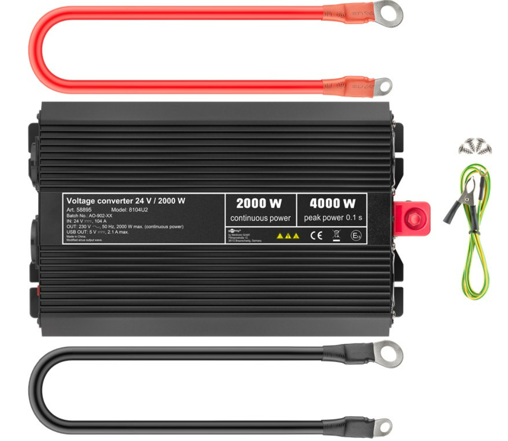 Convertisseur de tension DC/AC (24V-230V / 2000W) USB