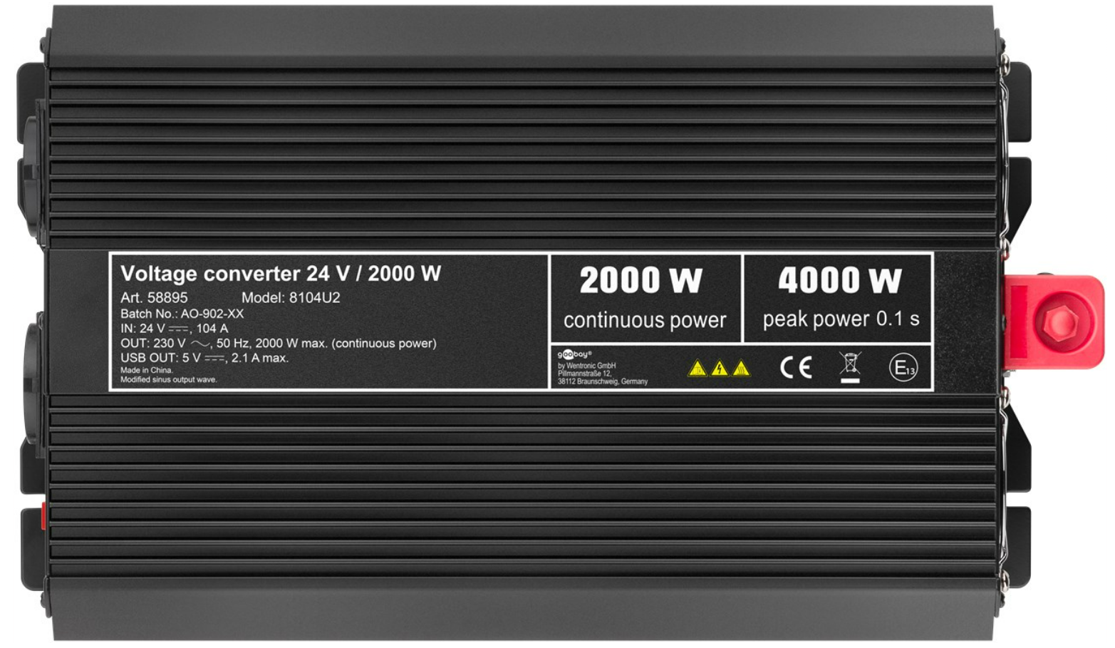 Convertisseur de tension DC/AC (24V-230V / 2000W) USB