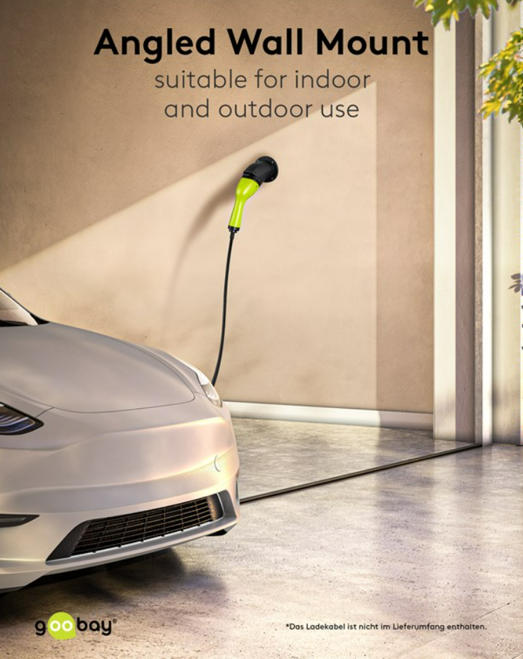 Support mural coudé pour câble de recharge de type 2 pour véhicules électriques