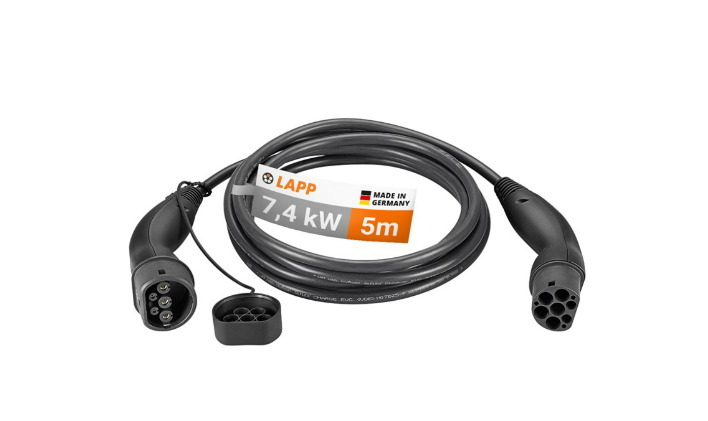 Câble de charge de type 2, jusqu'à 7,4 kW, 5 m, noir