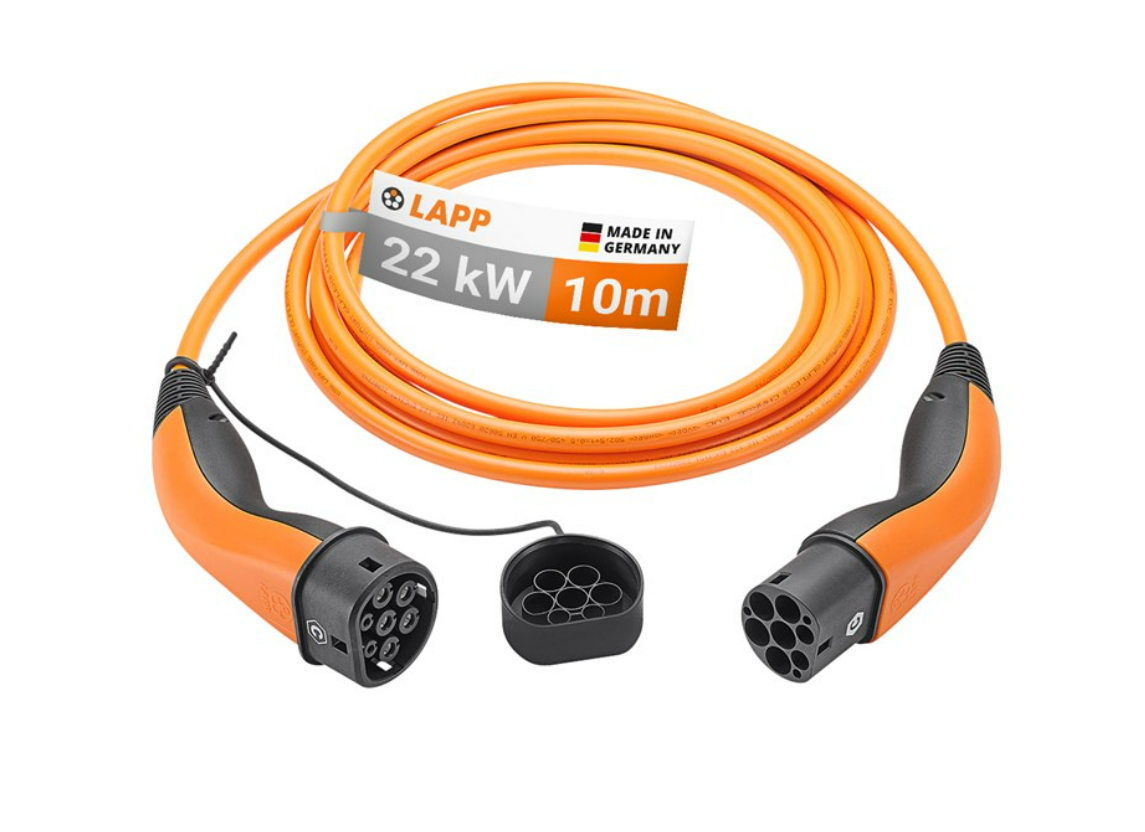 Câble de charge de type 2, jusqu'à 22 kW, 7 m, orange