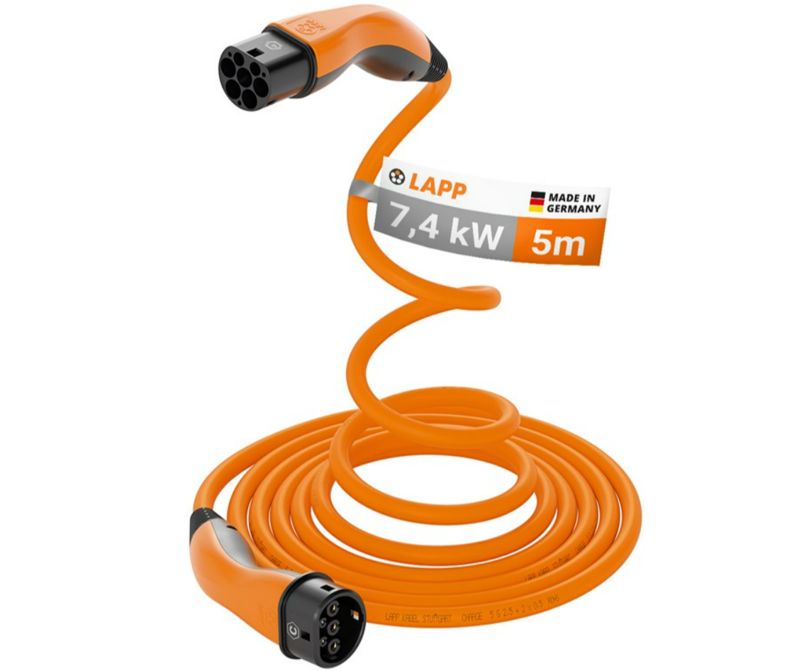 Câble de charge confort HELIX type 2, jusqu'à 7,4 kW, 5 m, orange
