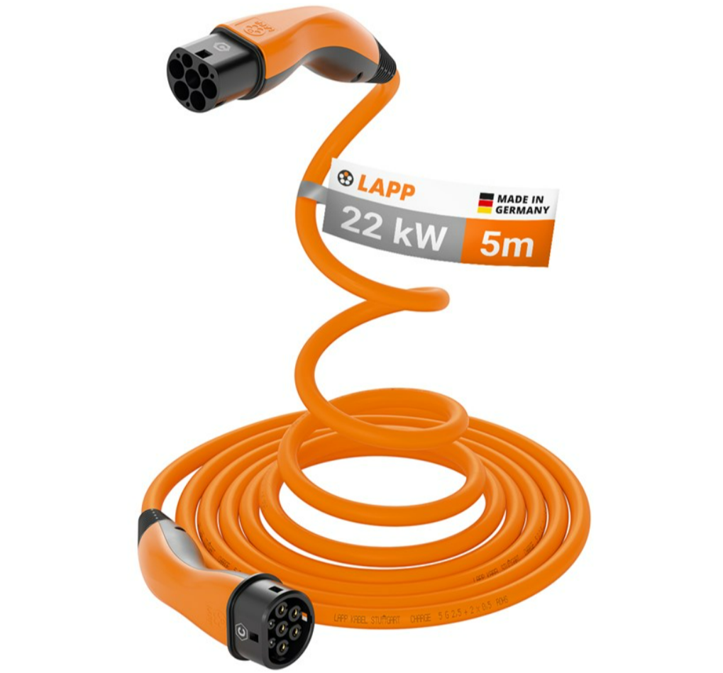 Câble de charge confort HELIX type 2, jusqu'à 22 kW, 5 m, orange