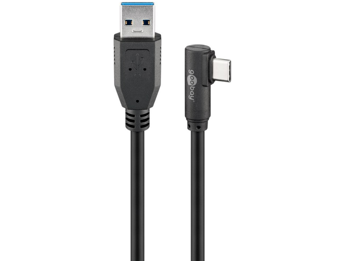 Câble USB-C™ vers USB A 3.0 90°, noir