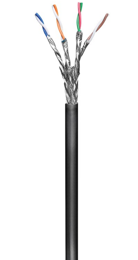 Cavo di rete per esterni CAT 6A, S/FTP (PiMF), nero, 100 m