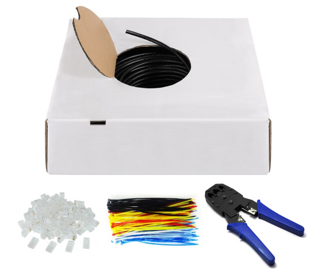 Jeu de câbles réseau extérieur CAT 6, U/UTP, noir, 100 m