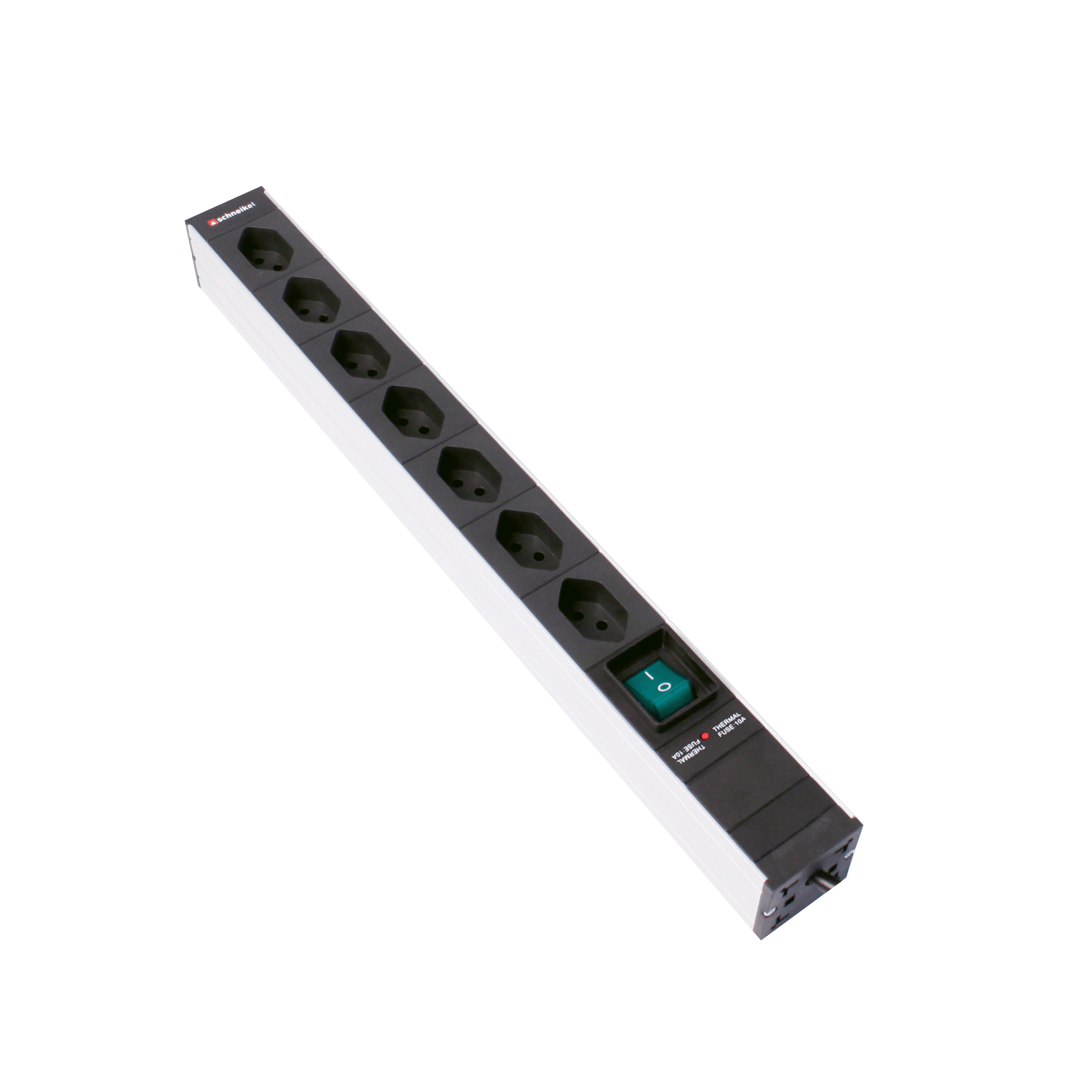 Steckdosenleiste 19" 1HE, 7 x T13 schwarz, Schalter, Thermal Fuse 10A