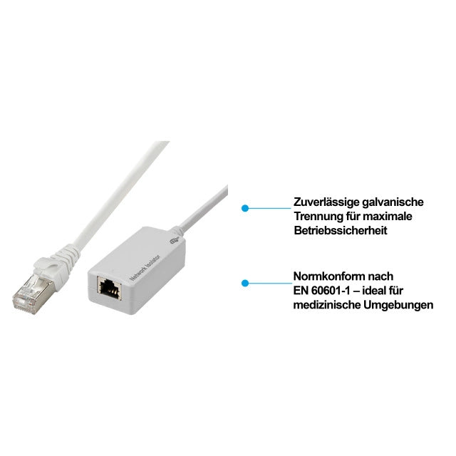 RJ45 Netzwerkisolator Medizin Bu.-St. EN 60601-1 konform 0,20m