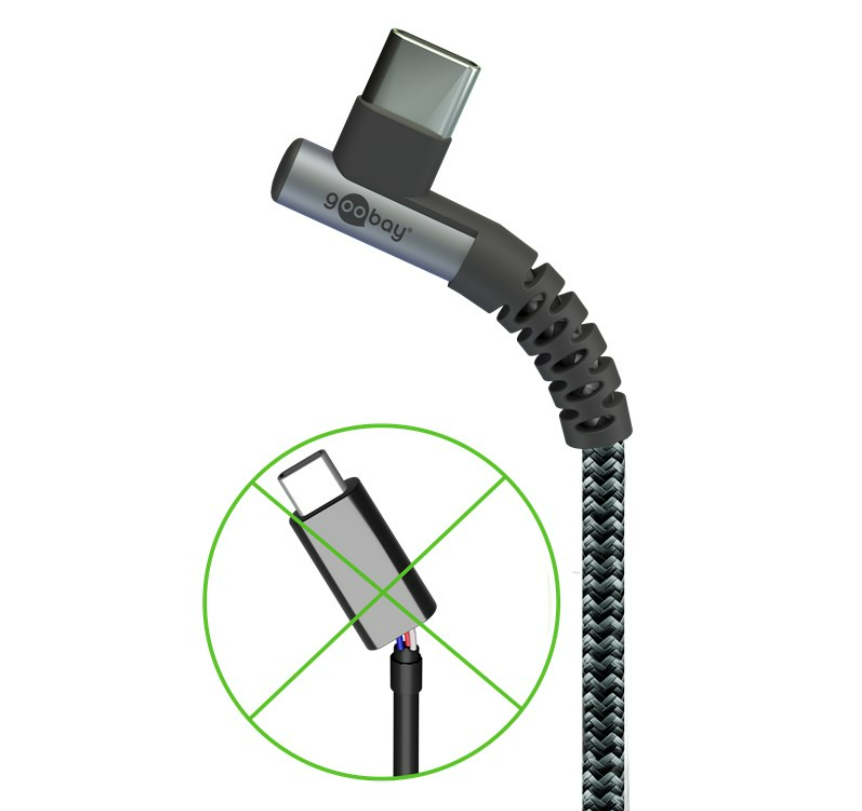 USB-C™-auf-USB-A-Textilkabel mit Metallsteckern (spacegrau/silber), 90°