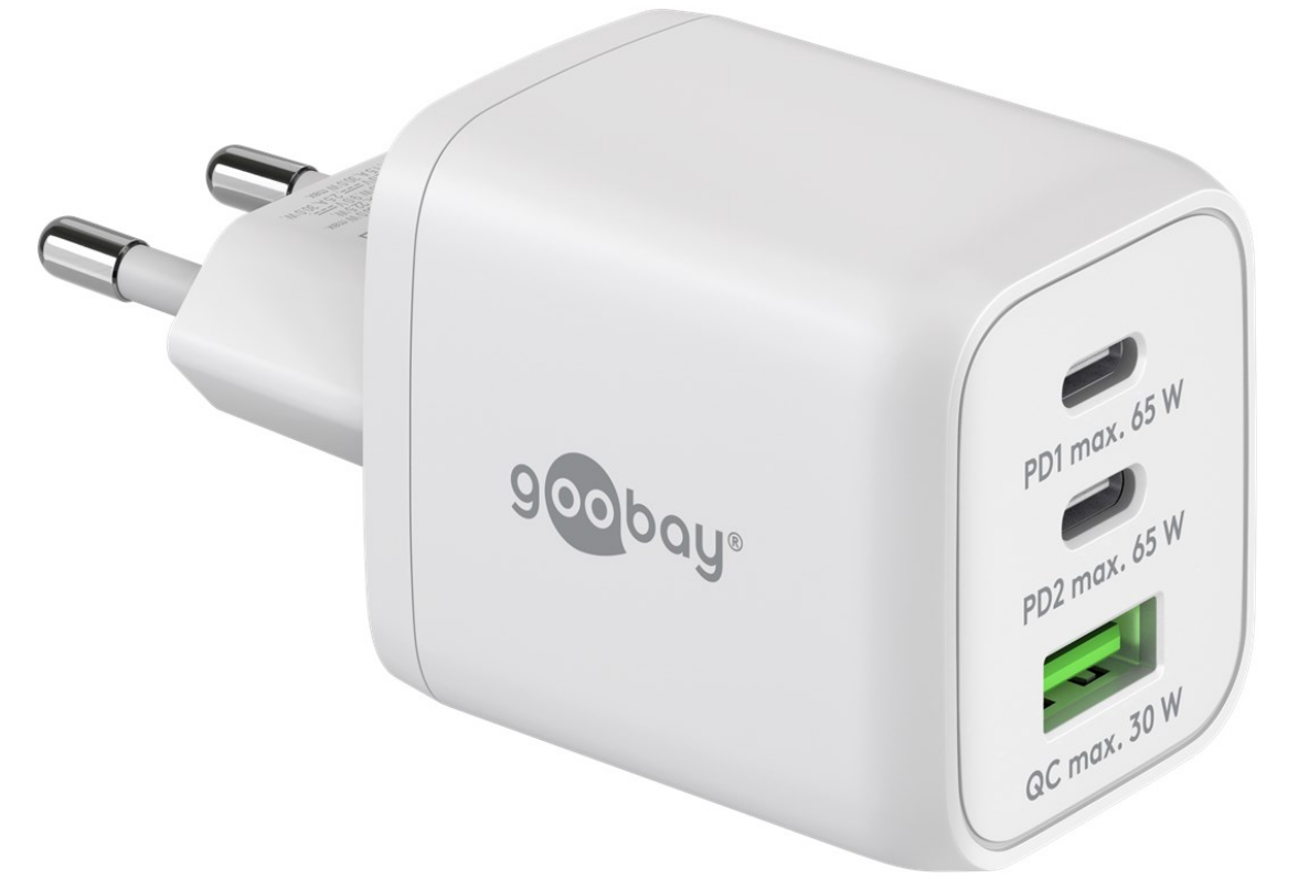 Caricabatterie rapido multiporta USB-C™ PD Nano (65 W) bianco 