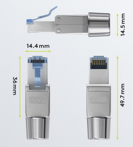 CAT 6A feldkonfektionierbarer RJ45-Stecker, STP geschirmt