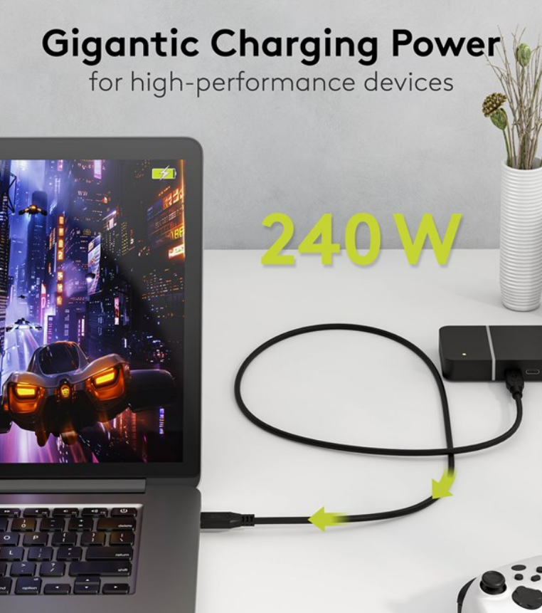 USB-C-Kabel, USB4, 240 W, 40 Gbit/s, Power Delivery