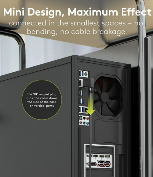 90°-DisplayPort-Kabel 2.0/2.1, 8K/144Hz, 54 Gbit/s, CU