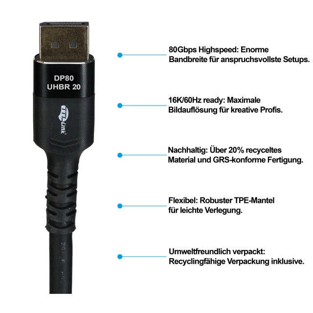 DisplayPort 2.1 Kabel St.-St. 16K60Hz GRS konf.