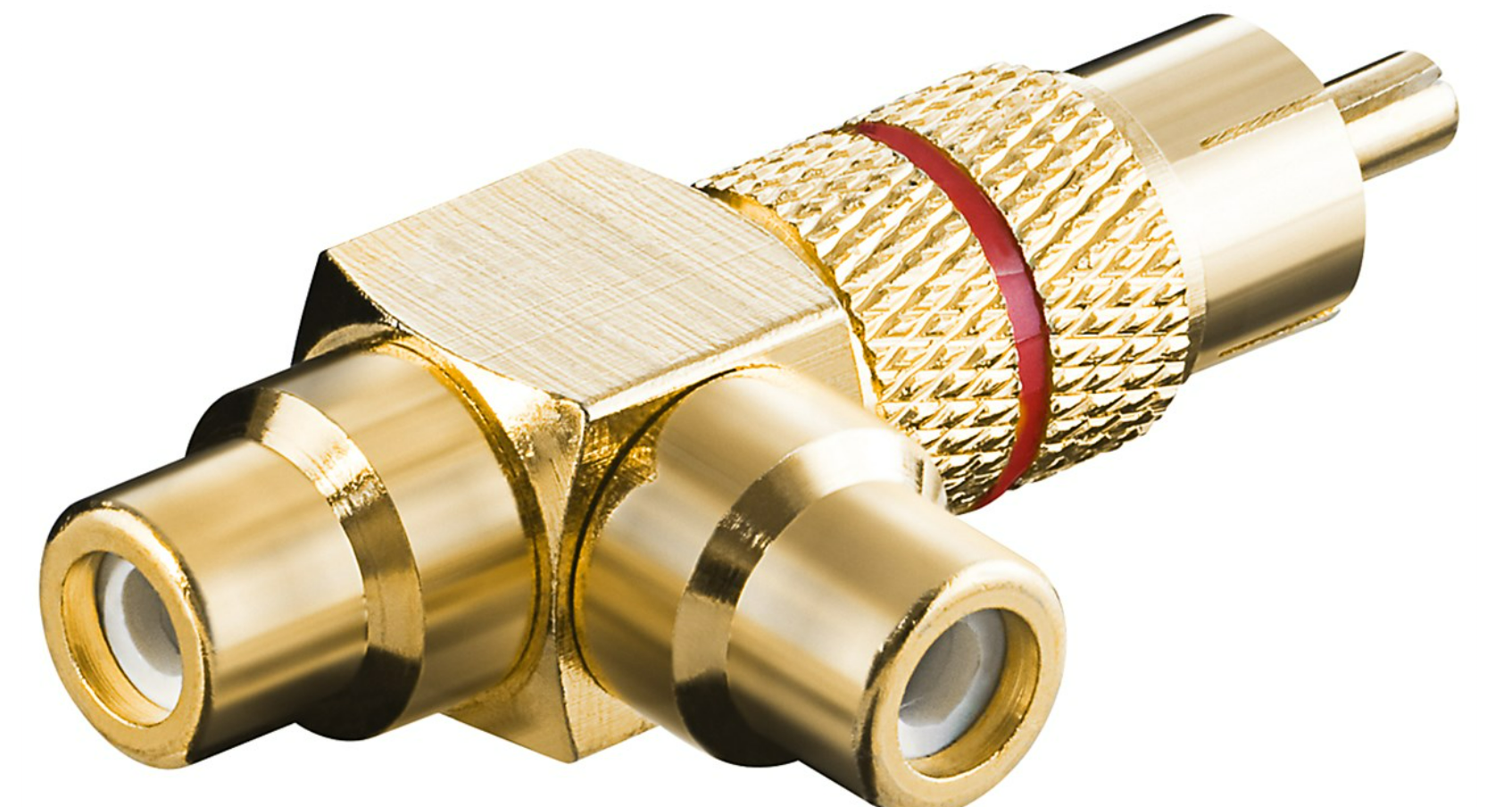 Cinch-Y-Adapter, Stecker zu 2x Buchse, Goldausführung, rot
