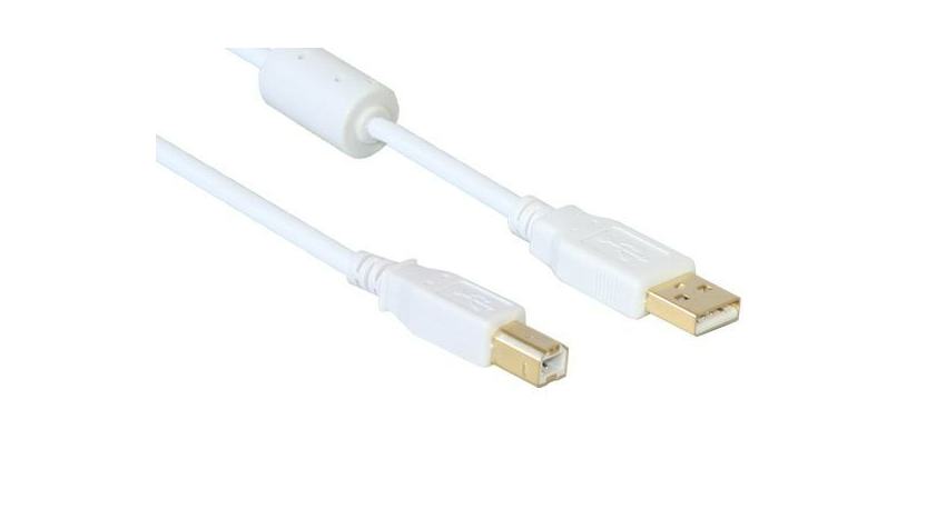 USB 2/0 Anschlusskabel  A to B/ mit Ferritkern/ vergoldet / weiss