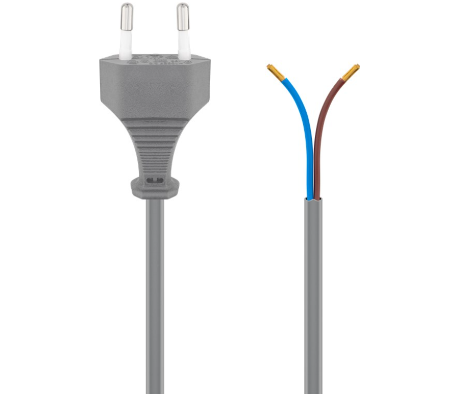 Kabel mit Eurostecker zum Konfektionieren, 1.5 m / schwarz / weiss / grau