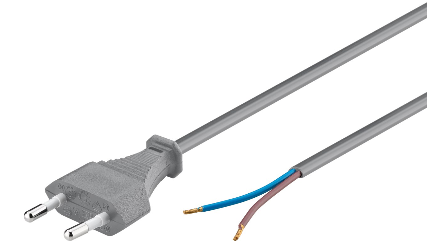 Kabel mit Eurostecker zum Konfektionieren, 1.5 m / schwarz / weiss / grau