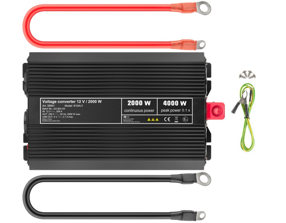 Kfz-Spannungswandler DC/AC (12V-230V / 2000W) USB